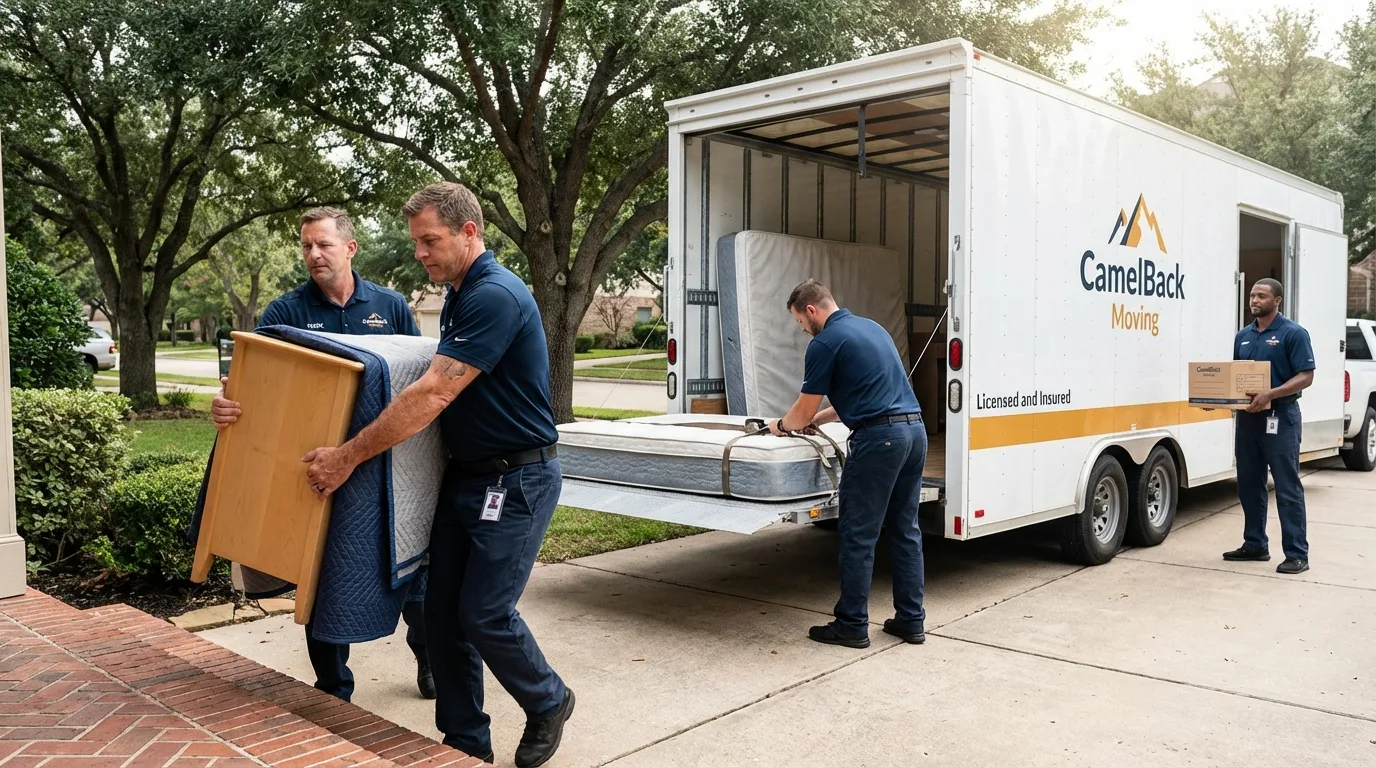 Crew loading residential truck for cross-state move from Fort Wayne, IN