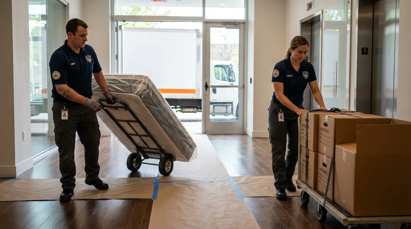 Professional apartment movers loading elevator in Fort Wayne, IN
